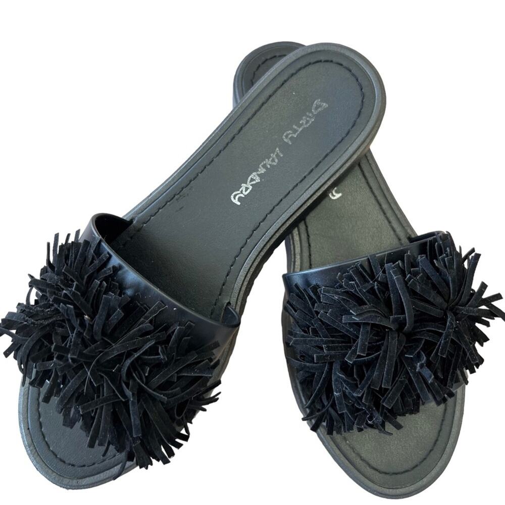 Dirty Laundry *MISMATCHED PAIR*Left 7 Right 8 Black Sandals slide on pompom top - Picture 2 of 16